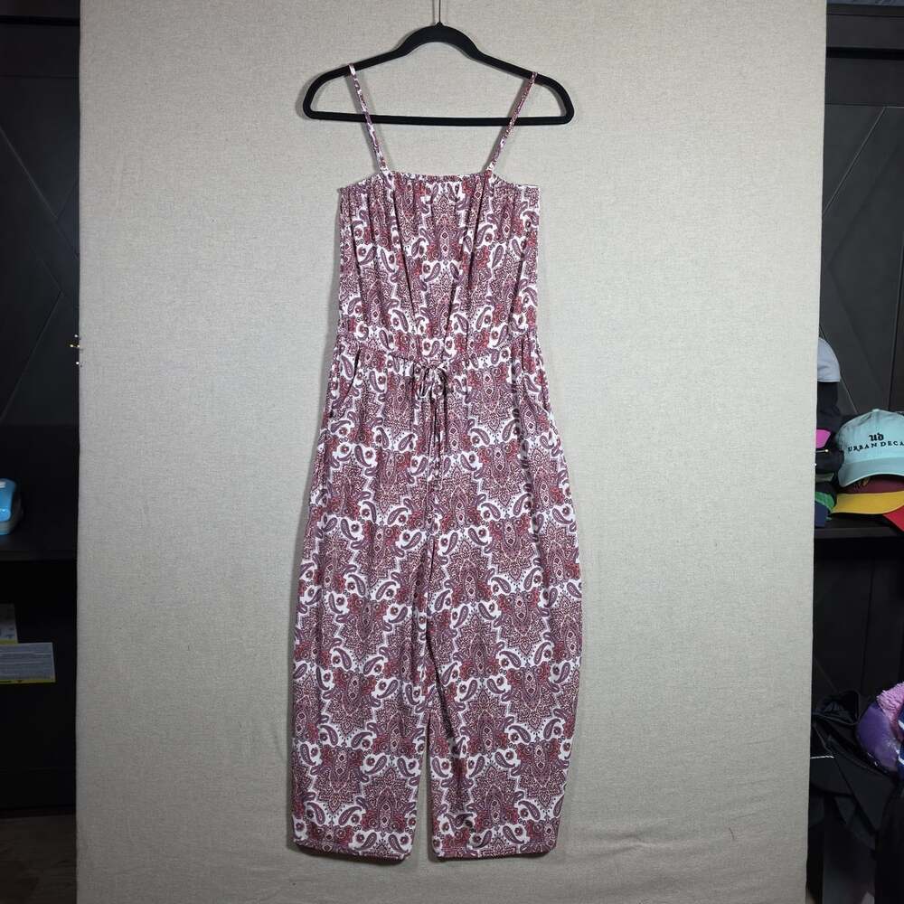 Maurices Spagetti Strap Jumpsuit Womens M Burg Floral Wide Leg Tie Waist Romper